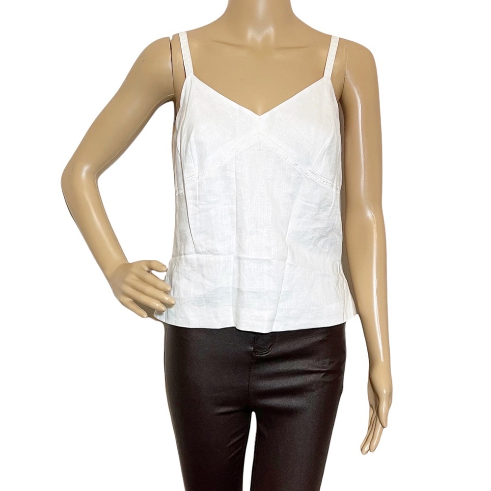 Vintage Ann Taylor White Linen Camisole Sequin Strap Blouse Sz 8 Cottagecore.